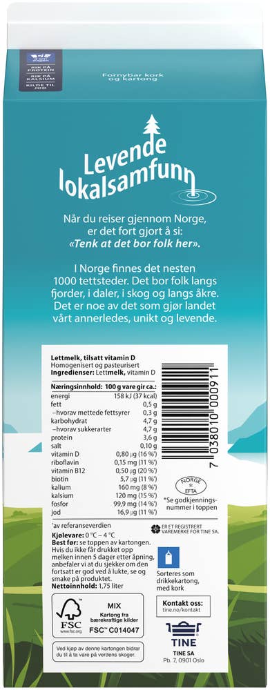 Tine Lettmelk 0,5% fett