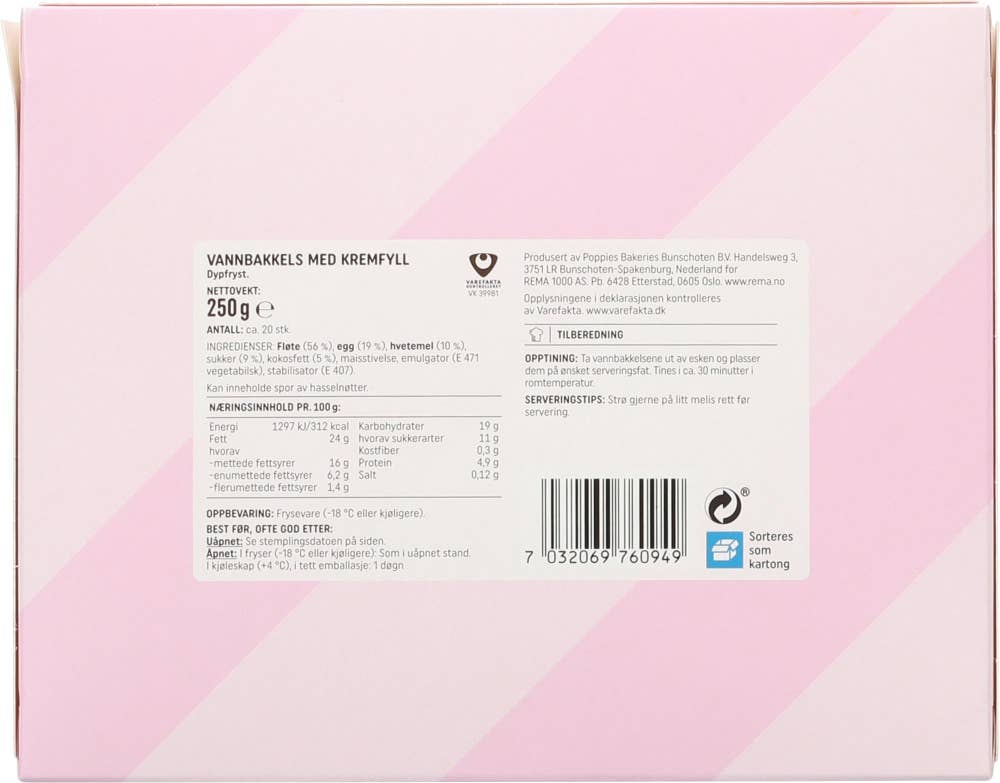 R Mini-vannbakkels med krem