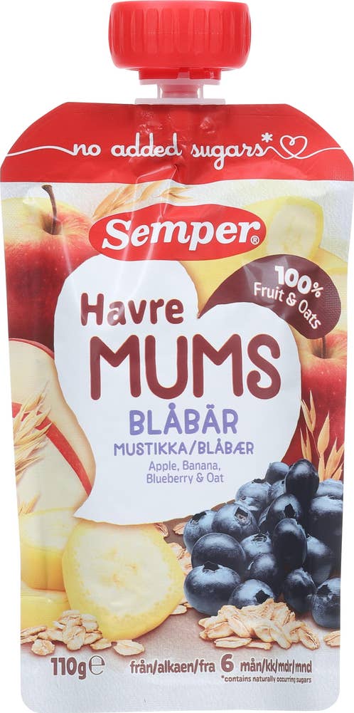 SEMPER Fruktmums med havre og blåbær Fra 6 mnd