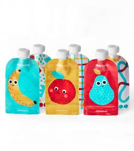 Sprell Gjenbrukbare smoothieposer med fruktmotiv Fra 4 mnd til 2 år, 6 stk.