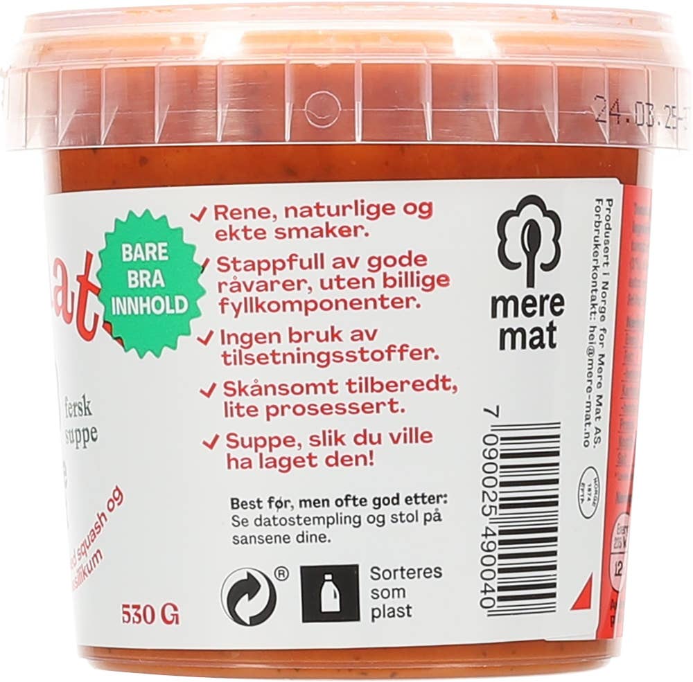 Mere Mat Suppe med tomat, squash og basilikum