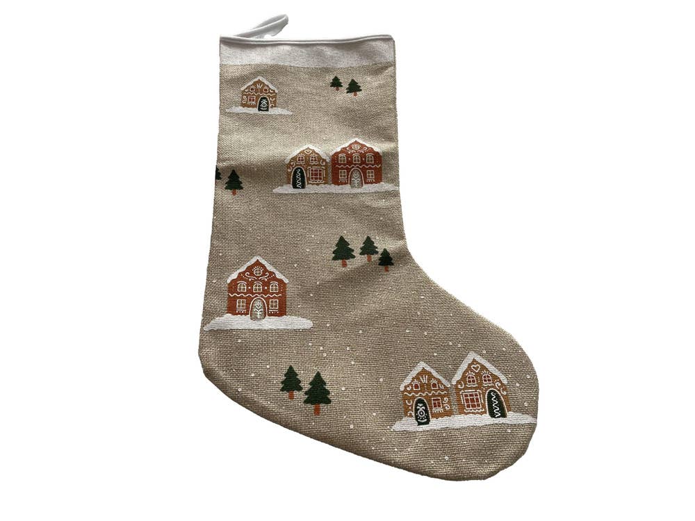 Festive Julestrømpe med hus-print Høyde 55 cm