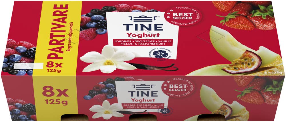 TINE Yoghurt vanilje, skogsbær, jordbær og melon Partivare