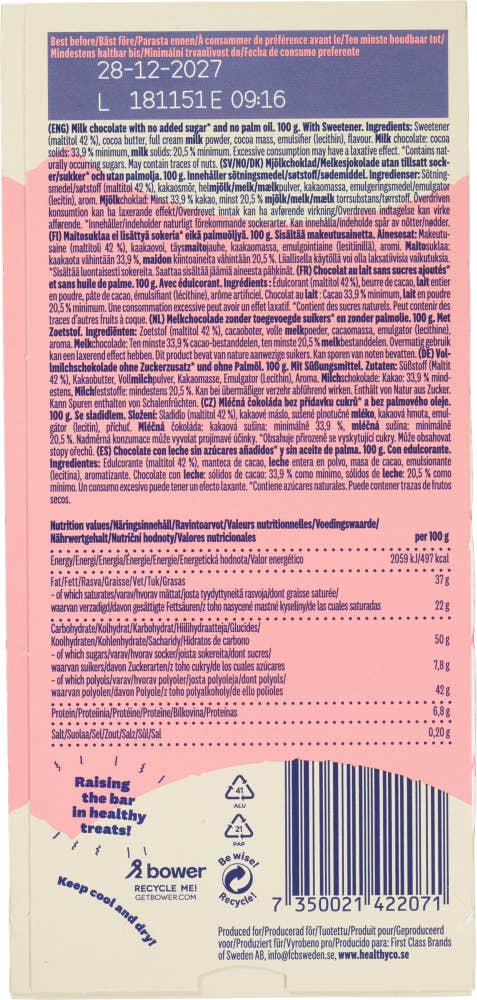 HealthyCo Melkesjokolade Uten tilsatt sukker