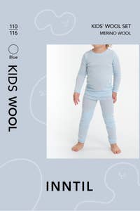 Inntil Ullsett til barn i 100% merinoull Blå, str. 110-116