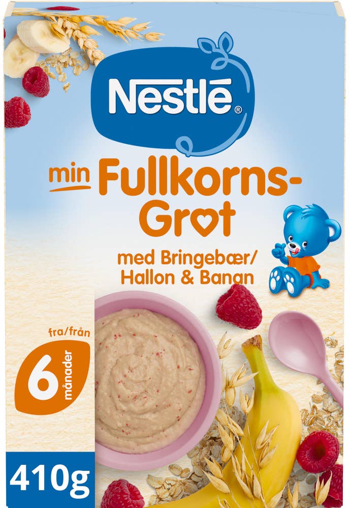 Min fullkornsgrøt Bringebær og banan Fra 6 mnd