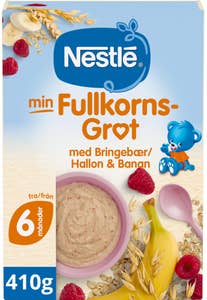 Min fullkornsgrøt Bringebær og banan Fra 6 mnd