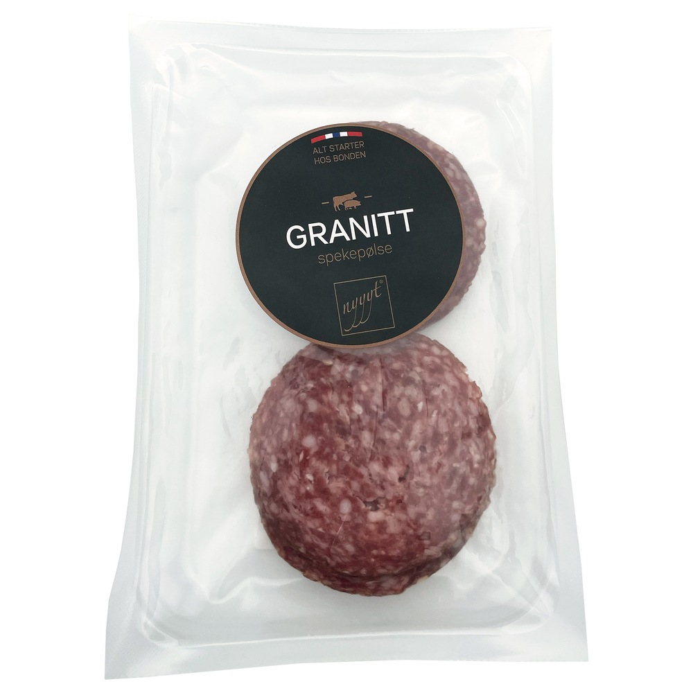 Nyyyt Granitt spekepølse, skivet
