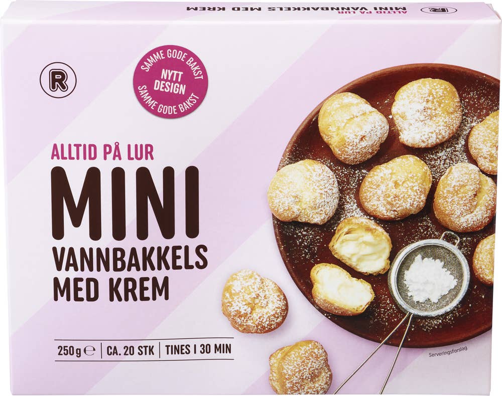 R Mini-vannbakkels med krem