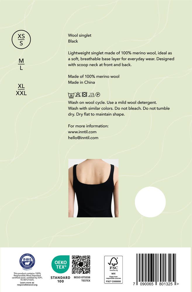 Inntil Ullsinglet Sort, str XS-S