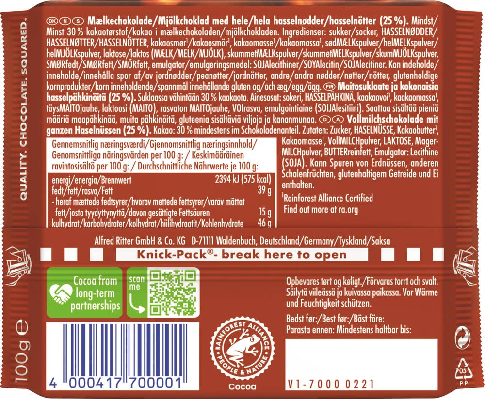 Ritter Sport Nut Selection Whole Hazelnuts