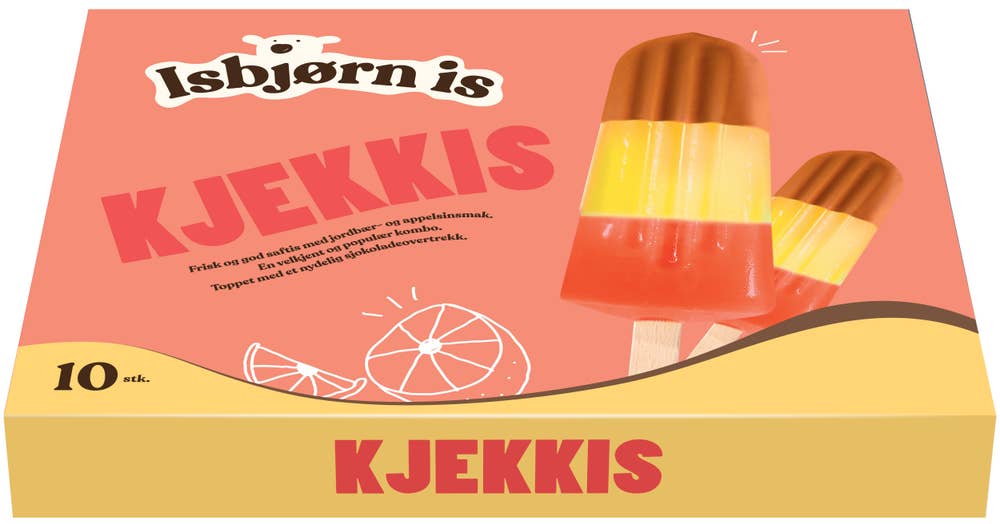 Isbjørn Is Kjekkis med appelsin og jordbær 10 stk