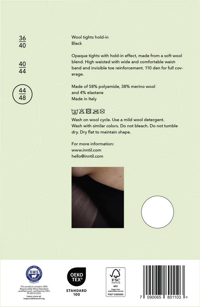 Inntil Ullstrømpebukse Hold-in Sort, str 44-48