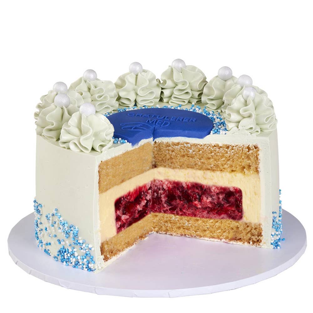 Nærbakst AS Ostekake med Bringebærfyll Bursdagskake Blå, 15 cm, 4-6 porsjoner