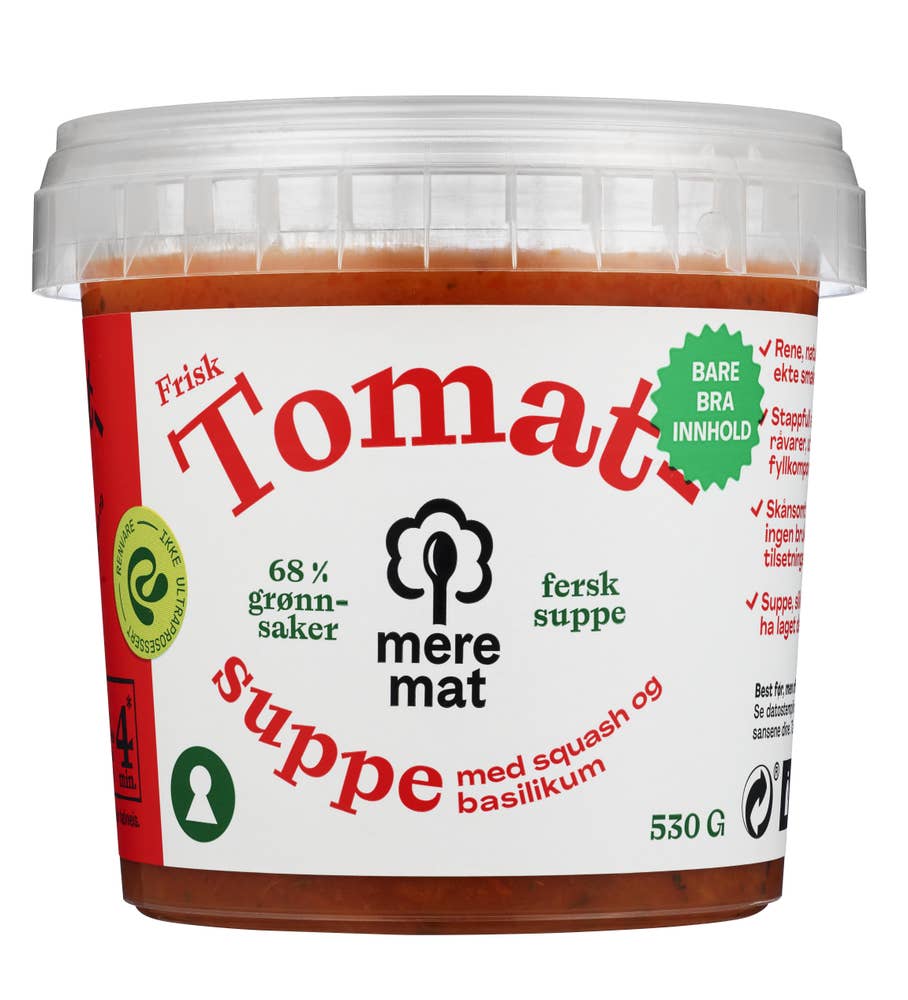 Mere Mat Suppe med tomat, squash og basilikum