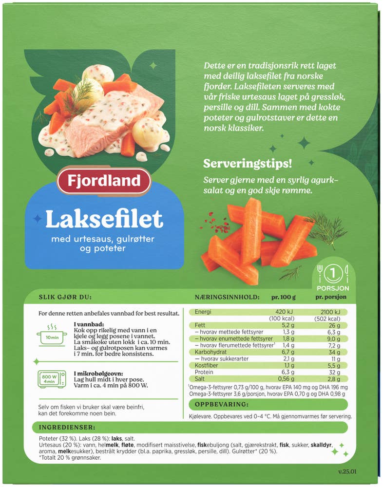 Fjordland Laksefilet Med urtesaus, gulrøtter og poteter