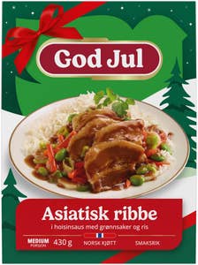 Fjordland Asiatisk ribbe i Hoisinsaus med grønnsaker og ris