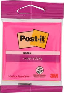 Post-It Blokk, 4 Assorterte Farger Super Sticky Notes 76x76mm