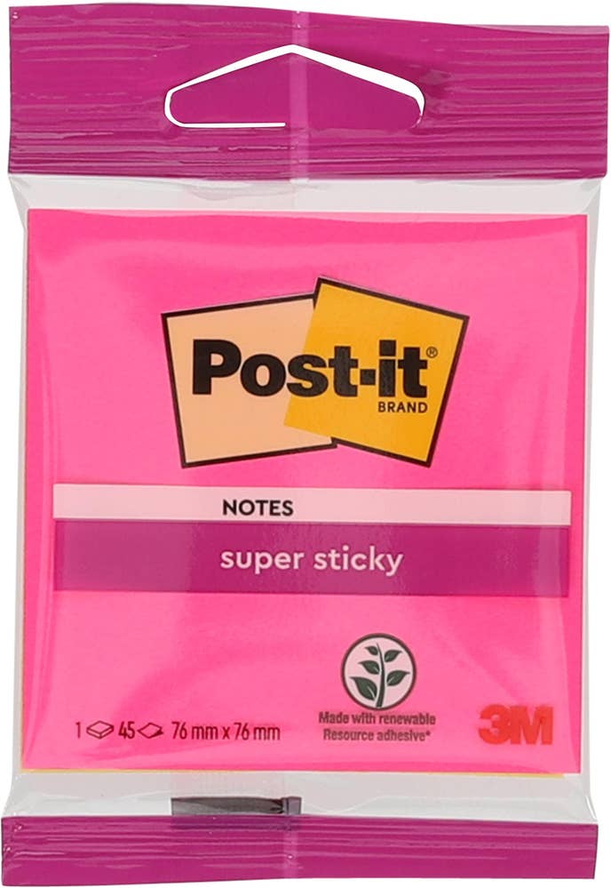 Post-It Blokk, 4 Assorterte Farger Super Sticky Notes 76x76mm