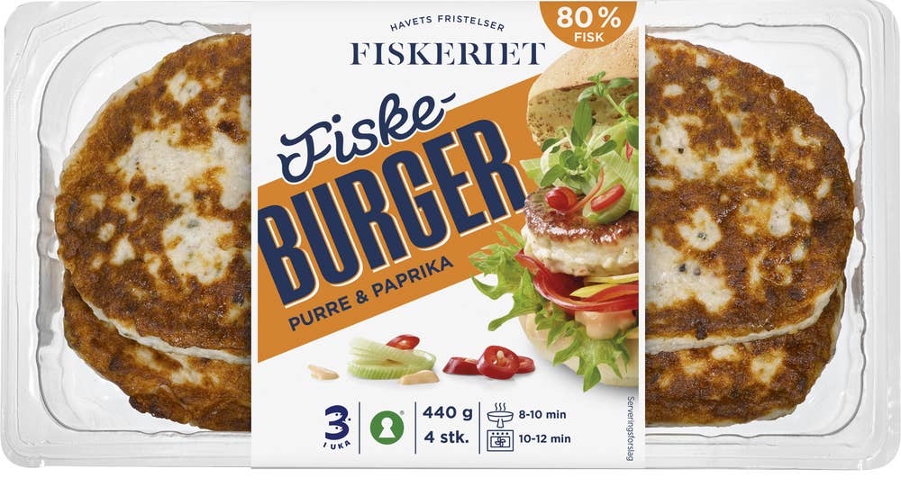 Fiskeriet Burger m/Purre & Paprika 80%
