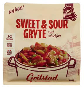 Grilstad Sweet & Sour gryte Til familien! Gryte med kjøtt, grønnsaker og saus
