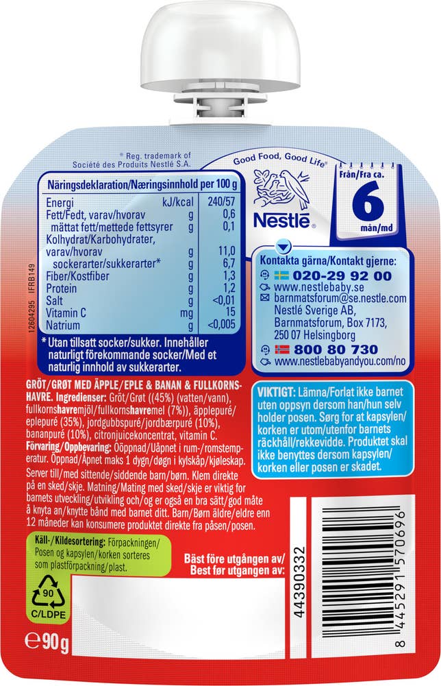 Nestlé Min FruktGrøt Jordbær Fra 6 mnd