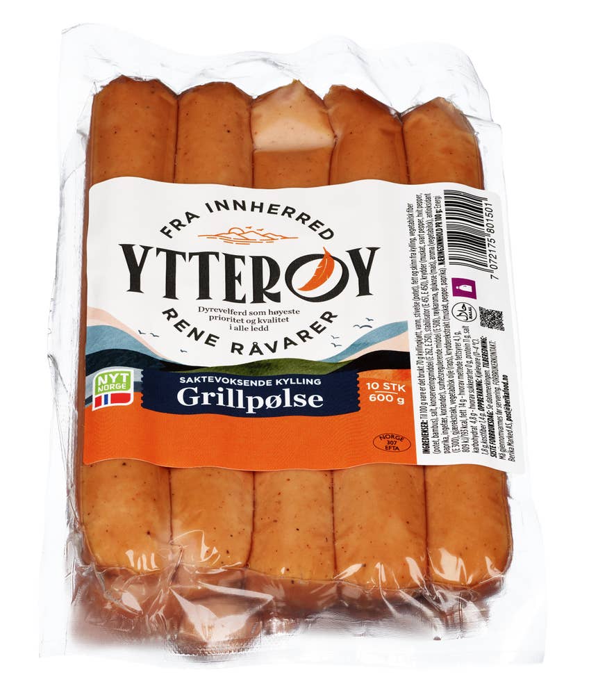Ytterøy Kylling grillpølse Saktevoksende kylling