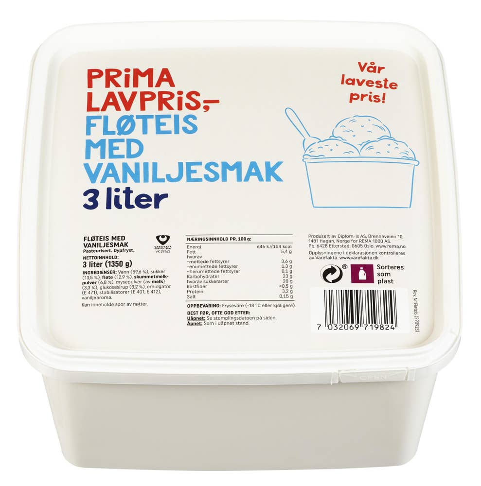 Prima Lavpris Fløteis med vaniljesmak