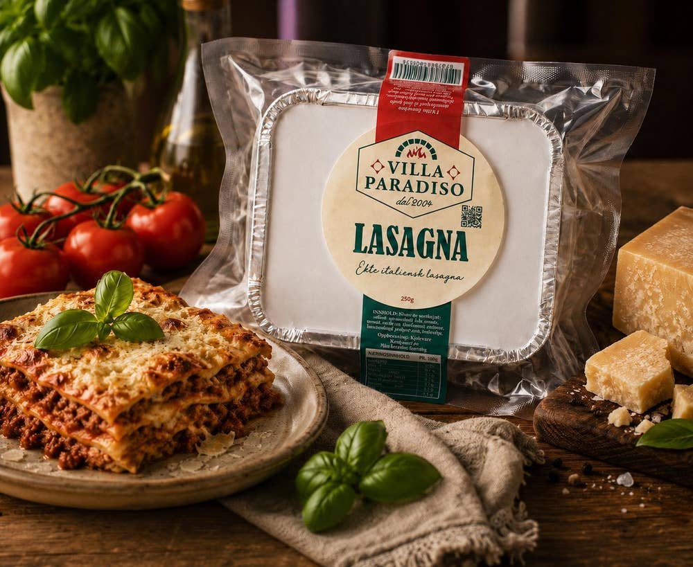 Hjemmelaget lasagne med fersk pasta Ragú av storfe & svin, bechamelsaus & parmesan