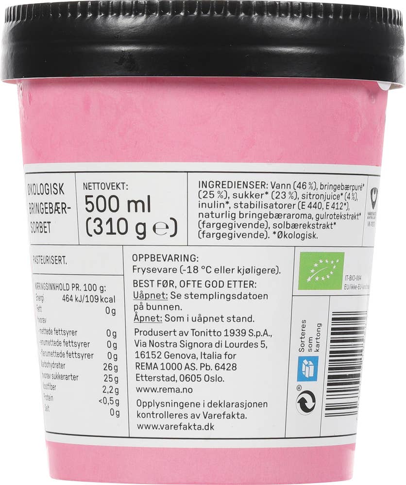 Kolonihagen Økologisk bringebærsorbet