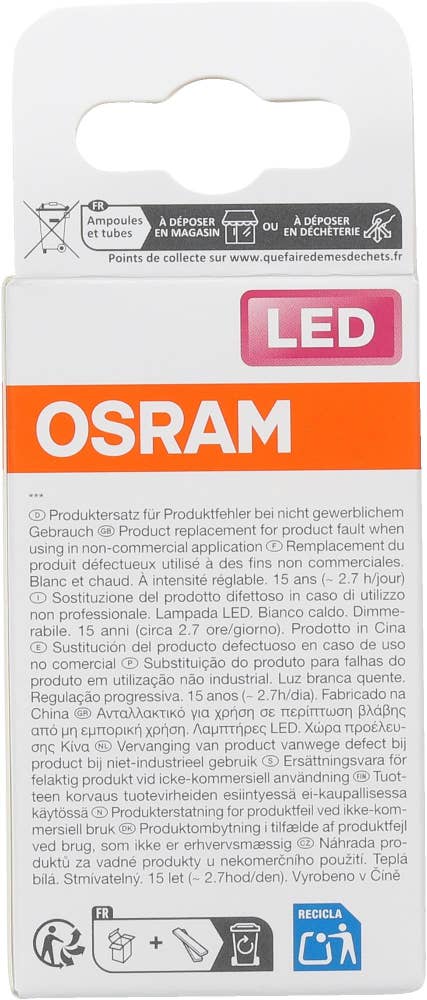 Osram Klar LED-lyspære E14 Dimbar, 40 W, 470 lm, varm hvit