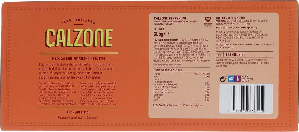 R Calzone Pepperoni og Ost