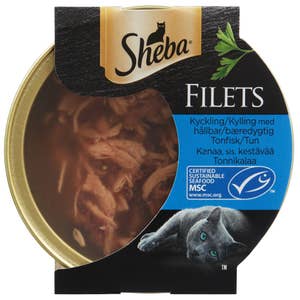 Sheba Filets Finest våtfôr til katter i skål Kylling med tunfisk
