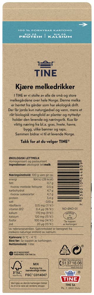 TINE Økologisk lettmelk 0,7% fett