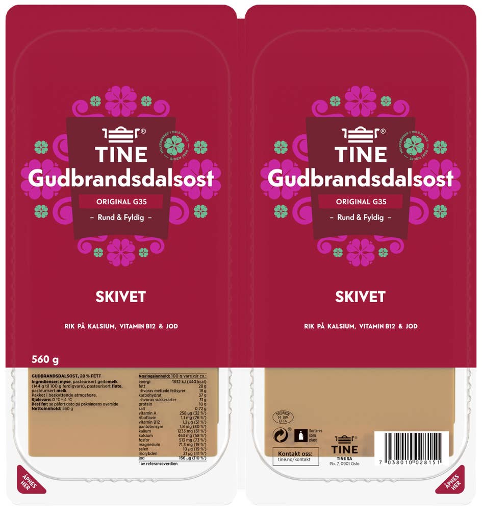 TINE Gudbrandsdalsost hotellbrett Skivet