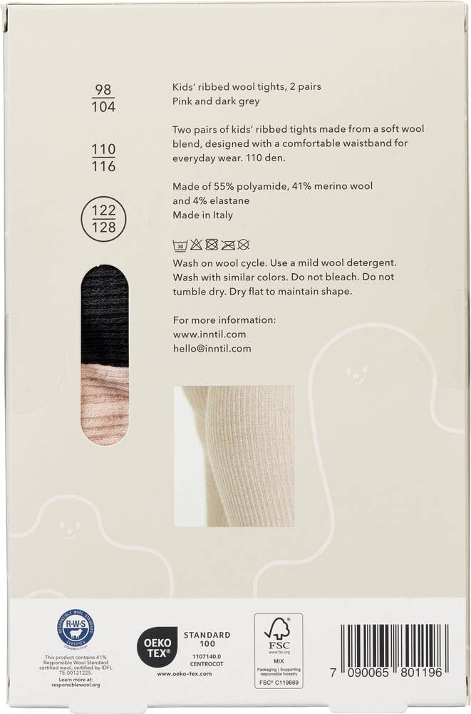 Inntil Ullstrømpebukse til barn Lysrosa og mørkegrå, str 122-128