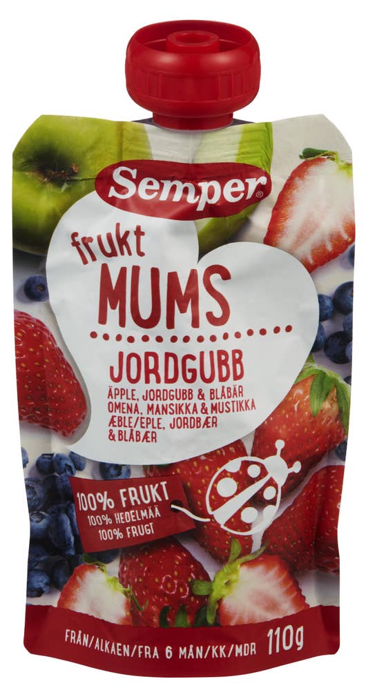 Semper Fruktmums jordbær, eple og blåbær Fra 6 mnd