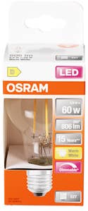 Osram Klar LED-lyspære E27, varm hvit Dimbar, 60 W, 806 lm
