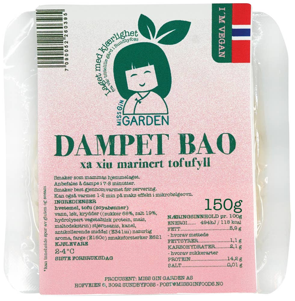 Miss Gin Garden Vegansk dampet bao bolle fylt med tofu Norskprodusert