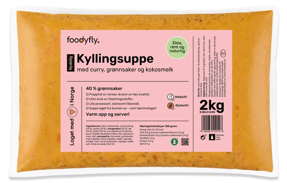 Foodyfly Kyllingsuppe med grønnsaker og kokosmelk