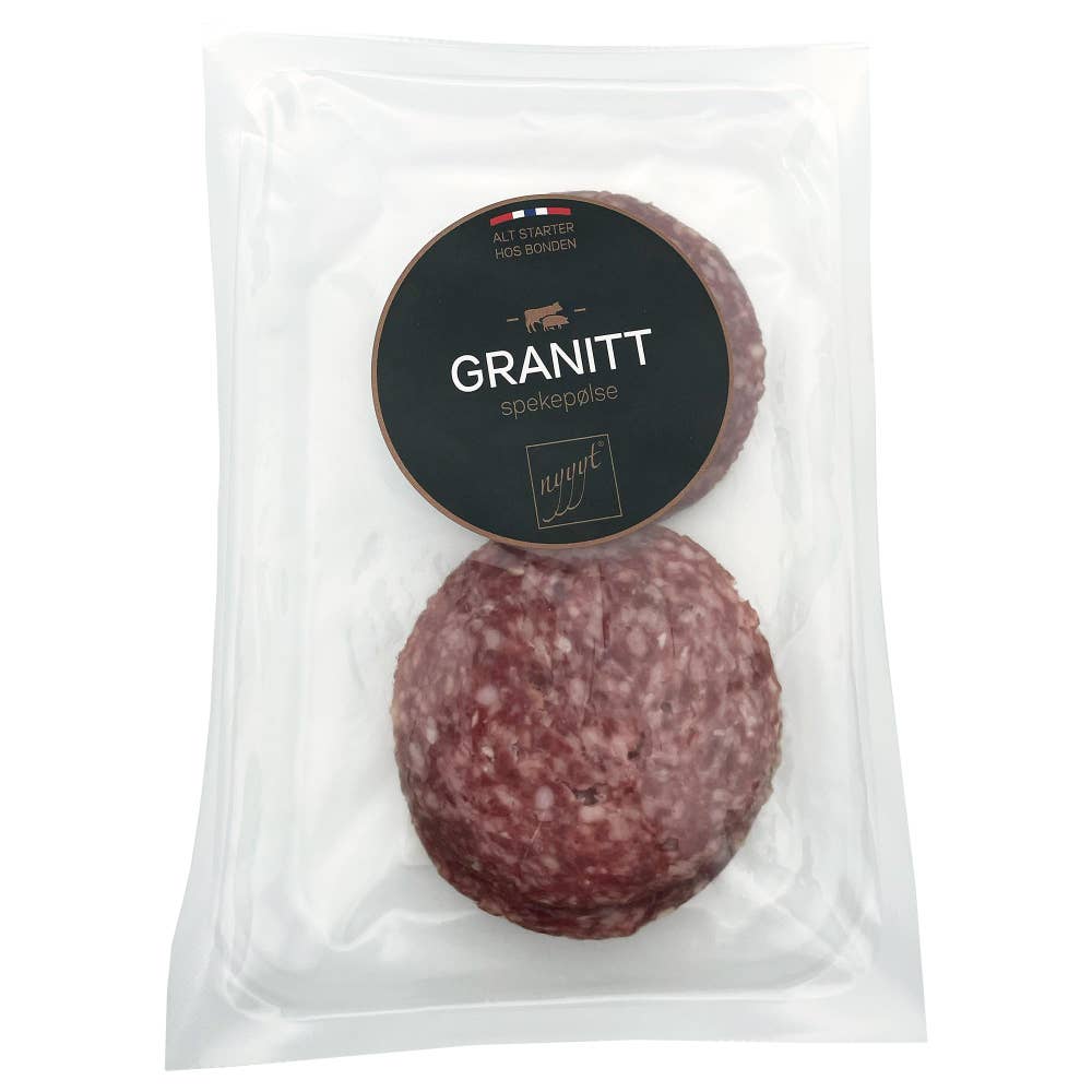 Granitt spekepølse, skivet