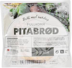 Staur Fjellbakeri Pitabrød Fullkorn ca 15 cm, 4 stk