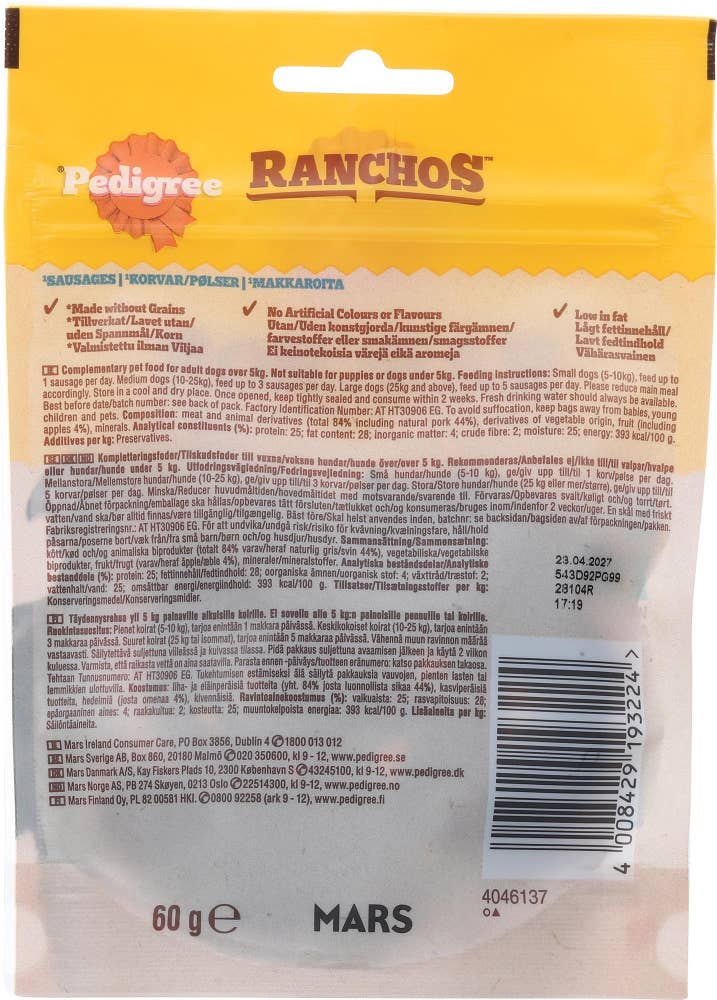 Pedigree Ranchos Sausages med svin