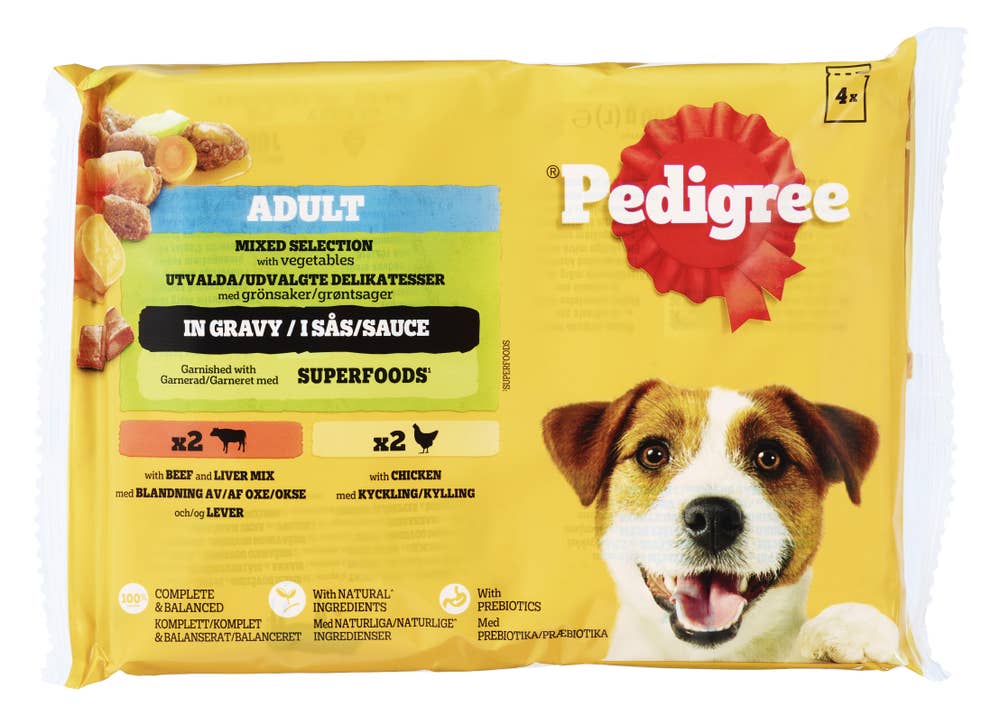 Pedigree Våtfôr til voksne hunder Med kylling, biff og grønnsaker