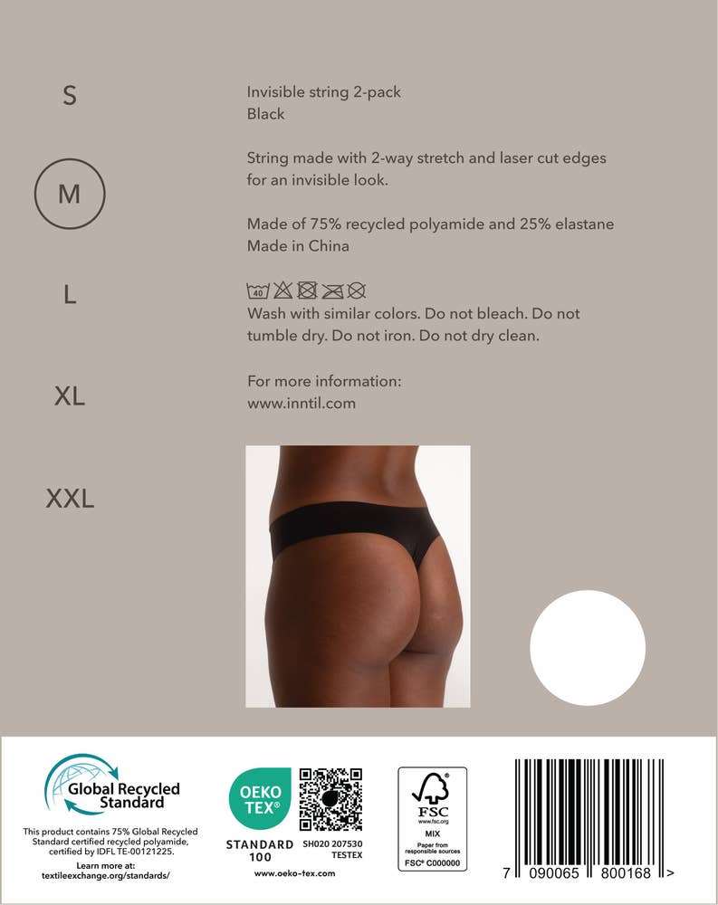 Inntil Sømløs string Sort, str. M