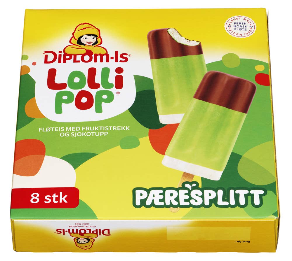 Diplom-is Lollipop pæresplitt 8 stk