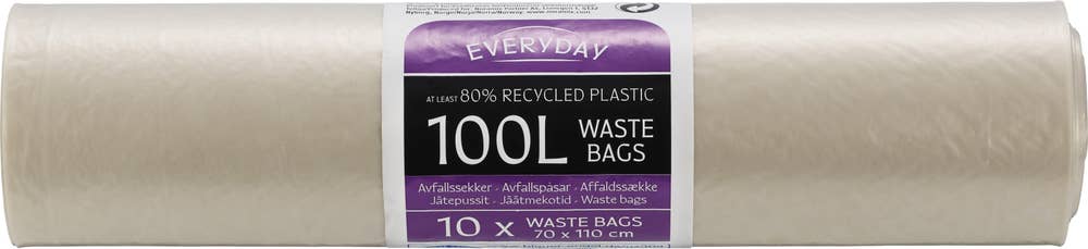 Everyday Avfallssekk, transparent 100 liter, 70x110 cm, 25 my