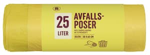 R Avfallspose med snøring og sitronduft 25l, 80% resirkulert plast