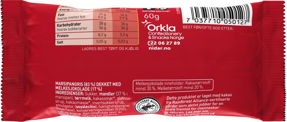 Nidar Julemarsipan Marsipangris med Sjokolade