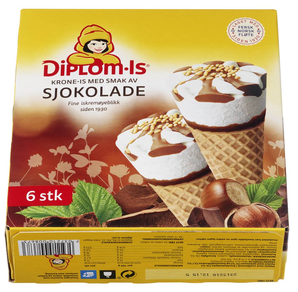 Diplom-is Krone-is med sjokolade 6 stk